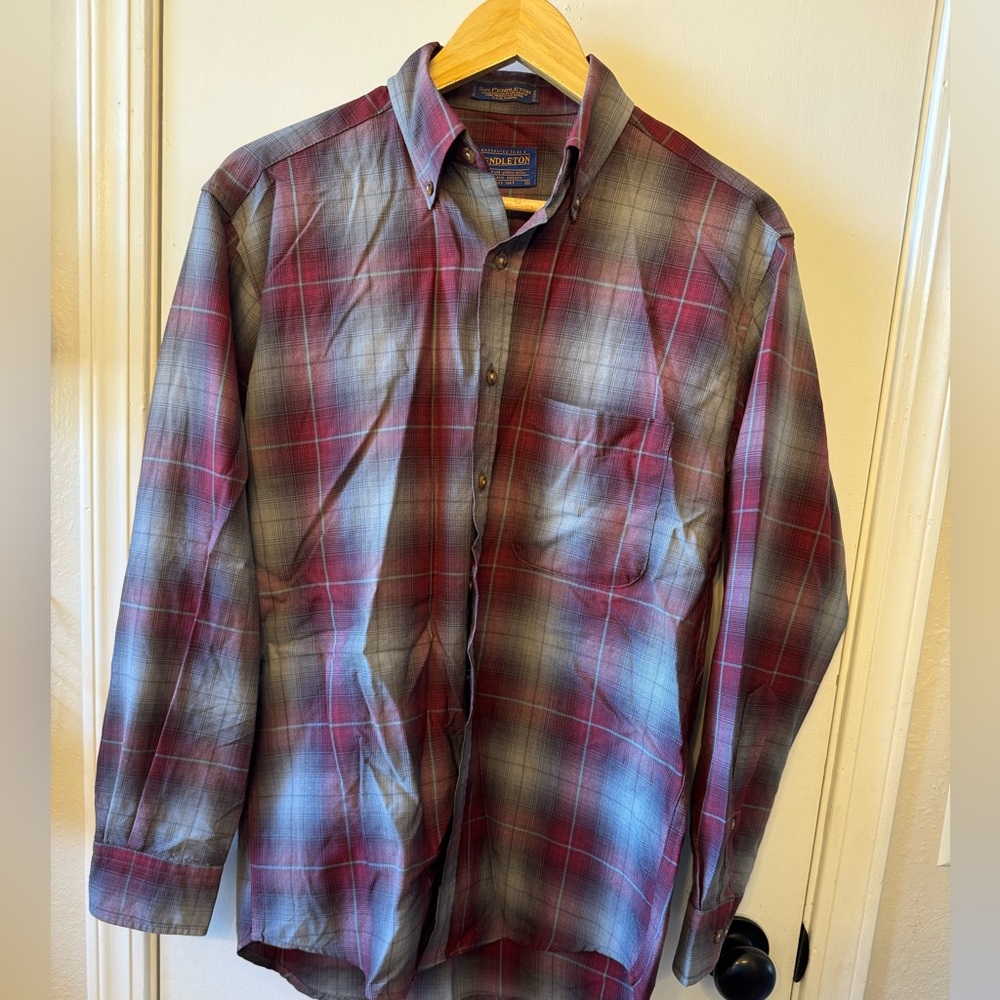 Pendleton 100% Wool Red Blue Sir Pendleton Button Down Shirt Small
